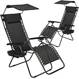 BestMassage 2 PCS Zero Gravity Chair Lounge Patio Chairs with Canopy Cup Holder