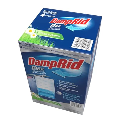 DampRid Max Absorbente de Humedad para Colgar en Armarios. Deshumidificador que Atrapa el Exceso de Humedad y Elimina el Olor a Humedad. 4 Bolsas Colgantes de 453 g