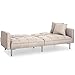 Best Choice Products Linen Upholstered Tufted Convertible Splitback Sleeper Futon w/Pillows, Beige