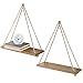 MyGift 17-inch Light Burnt Wood Wall Hanging Rope Swing Decorative Shelves and Farmhouse Décor, Set of 2
