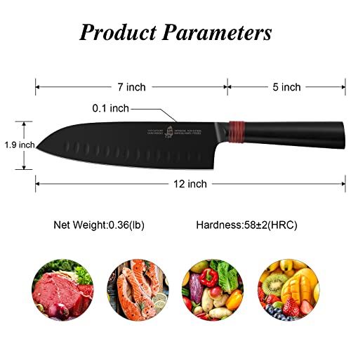 TUO Santoku Knife 7" Pro Japanese Cleaver Knife Super Sharp Hollow