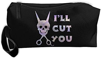 I'Ll Cut You Hair Stylist Hairdresser Skull Travel Cosmetic Zipper Bags Makeup Clutch Pouch Toiletries Organizer Bag