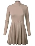Doublju Womens Basic Long Sleeve Turtleneck Flared Tunic Top