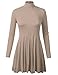 Doublju Womens Basic Long Sleeve Turtleneck Flared Tunic Top