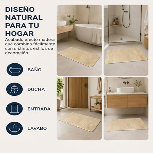 mavife Diatomite Bath Mat 60 x 39 cm – Quick Drying Anti-Moisture – Ultra Absorbent Non-Slip Bath Mat – Instant Drying for Shower and Sink – Premium Wood Effect