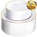 MCIRCO 140 Piece Plastic Party Plates White Gold Rim, Premium Disposable Heavy Duty Plates for Wedding, Include 70PCS 10.25 Inch Dinner Plates and 70PCS 7.5 Inch Dessert Appetizer Plates