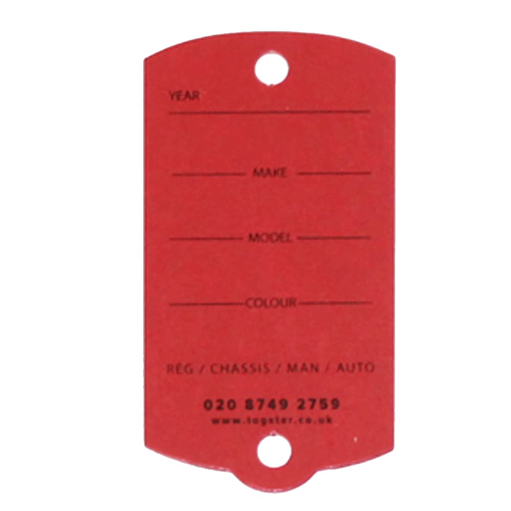 Key Tags - Biodegradable Cardboard Vehicle Key Tags (200) with Metal Rings - Red