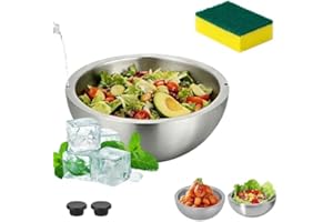 304 Stainless Steel Insulated Salad & Dipping Bowl, Double Wall Serving Bowl - Insulated Hot & Cold Dish Cooling and Heat Pre