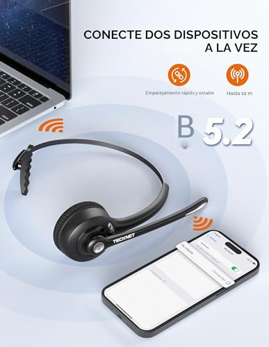 TECKNET Bluetooth & USB Dongle, Wireless Headphones with Noise Cancelling Mic, Mute for Trucker/Mobile Phone/PC/Call Center/Skype