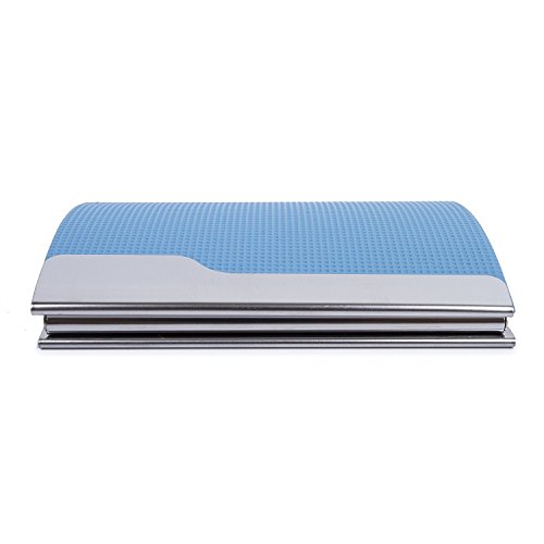 PU Leather And Metal Business Card Holder Name Card Credit ID Case with Magnetic Shut Blue Arc - Thumbnail 3
