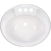 RecPro RV Kitchen Sink with Pull-Out Faucet | Brushed Nickel Single Lever | 3-Hole Installation | Durable Plastic White Oval 