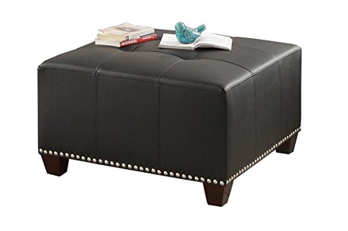 Poundex Bobkona Cady Bonded Leather Ottoman, Black