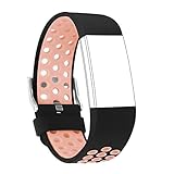 Vancle Bands for Fitbit Charge 2, Adjustable Soft Silicone Replacement Bands Sports Accessories Straps for Fit bit Charge 2 Heart Rate Fitness Tracker (Black/Blush Pink)