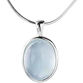 Sterling Silver Oval Blue Chalcedony Pendant Necklace, Snake Chain
