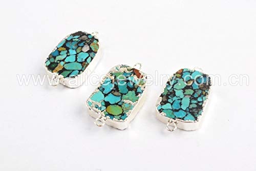 Davitu Jewelry 5PCS Gold/Silver Color Copper Turquoises Connector Double Charms Jewelry Accessories for Necklace G1697 - (Metal Color: Silver Plated)