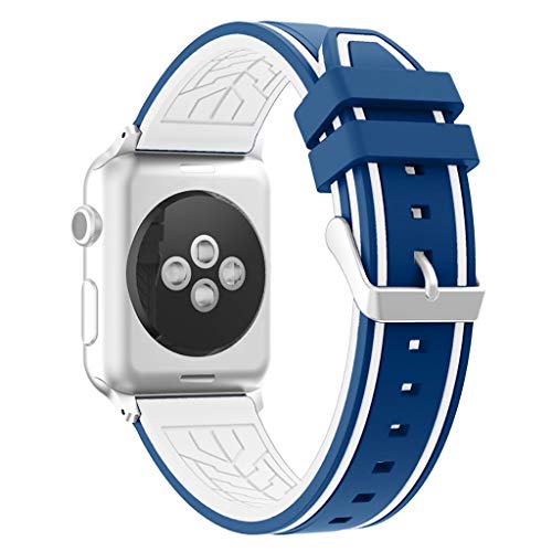Cywulin Compatible with Apple Watch Band 38mm 42mm 40mm 44mm, Soft Silicone Sport Wrist Loop Replacement Strap Bracelet for iWatch Series 4 3 2 1 Stainless Steel Buckle Adapters (42mm/44mm, Blue) - Thumbnail 2