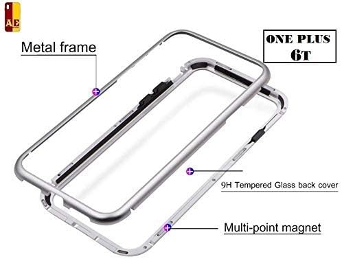 CocoRio One Plus 6T Case,Ultra Slim Magnetic Cover Metal Frame & Tempered Glass Back, Built-in Powerful Magnet [Wireless Charging Support] Back Cover for OnePlus 6T (Black)