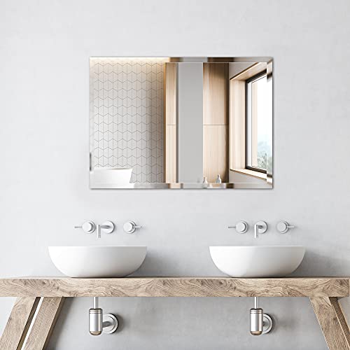 Beauty4U Rectangular Frameless Wall Mirrors24 x 36" Frameless Beveled HD Bathroom Mirror Vanity