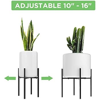 Adjustable Metal Plant Stand (10 to 16 inches), Mid Century Modern Plant Stand (16 inches in Height), Indoor & Outdoor Plant Stand, Fit 10 11 12 13 14 15 16 inch Pots (Pot & Plant Not Included), Black
