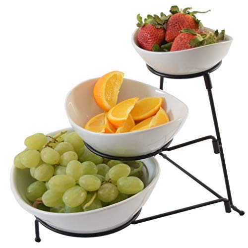3 Tier Oval Chip And Dip Set Party Food Server Display Set Three Tiered Snack Server with metal rack