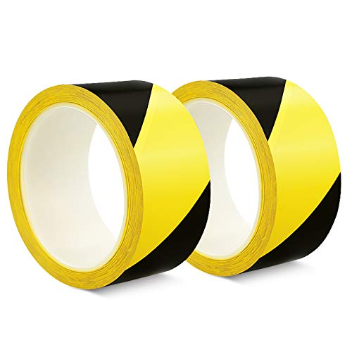 ALBOYI Hazard Warning Tape 2 Rolls Black and Yellow, 48mm x 20m Self-Adhesive PVC Caution Tape for Floor Marking, Construction Sites and Safety Barriers
