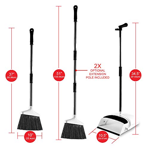 Broom and Dustpan Set with Self Cleaning Bristles, Upright Stand Up