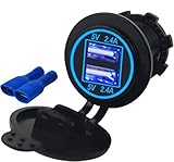 4.8 AMPS Blue-Fast Dual Waterproof USB Socket Charger for Boat, Polaris RZR 900, 1000, Marine, RV, Can Am Spyders, Can Am Maverick, Can AM SxS, Golf Cart, Jeep (4.8A Blue)