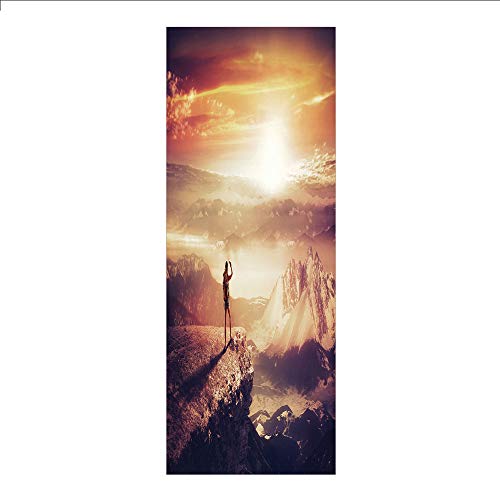 3D Decorative Film Privacy Window Film No Glue,Adventure,Traveler Woman with Backpack on Mountain Surveying Sunset Adventure Photo Print,Multicolor,for Home&Office - Thumbnail 7