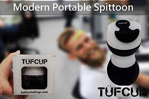 Tufcup Portable Spittoon Bottle for Chewing Tobacco - Reusable Spit Dipping Cup with Lid - Collapsible, Spill Resistant, Leak Proof Travel Spitter - Silicone Body - Fits Most Cup Holders, 17 Oz, Black