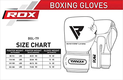 RDX Cow Hide Leather Gel Boxing Glove Punching Bag Mitts Muay Thai T9 - Blue, 16 oz, Blue