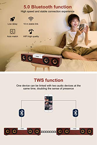 20W Bluetooth 5.0 Computer Speaker, Wired/Wireless Computer Sound Bar Multimedia Wood Soundbar for Laptops and PC or TV - Thumbnail 5