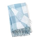GOOD MANORS Buffalo Plaid Throw Blanket with Fringe, Farmhouse Check Pattern, Ultra Lightweight 15 oz, Woven Soft Breathable Stylish, 50 x 60 in. (Sky Blue)