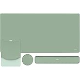 MOSISO Keyboard Mouse Pad Set, Large Gaming Mouse Pad&Rectangular Keyboard Wrist Rest&Mousepad with Wrist Rest&Coaster, Ergonomic Non-Slip&Easy Typing Pad with Curved Silicone Lining, Antique Green
