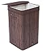 BirdRock Home Square Laundry Hamper with Lid and Cloth Liner - Bamboo - Espresso - Easily Transport Laundry Basket - Collapsible Hamper - String Handles