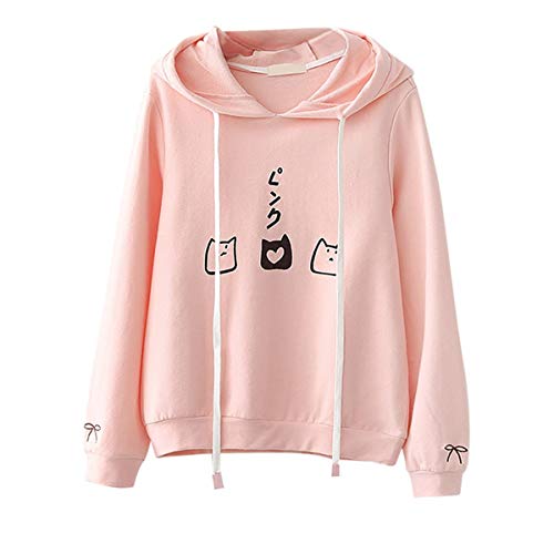 Packitcute Cute Sweatshirts Teen Girls Funny Print Japanese Hoodie (M) Pink