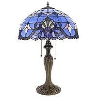 Tiffany Lamp Stained Glass Desk Lamps 24 Inch Tall Blue Purple Baroque Lavender Shade 2 Light Antique Base for Living Room Bedroom Desk Beside Coffee Table Dresser Set S003C WERFACTORY