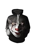 Men's Floral Print Clown Hoodie Long Sleeve Pullover with Pocket Black L