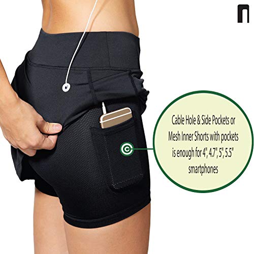 Tennis Skirt with Pockets for Women - Workout, Golf Skort with Build-in Shorts Black - Thumbnail 2