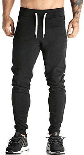 Men's Fitted Bodybuilding Workout Gym Running Exercise Jogging Sweat Pants (L,Black)
