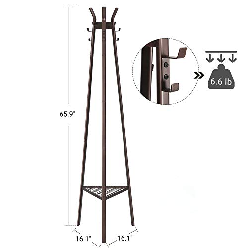 SONGMICS Coat Rack Stand, Entrance Coat Tree, Modern Style, with 3