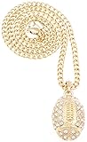 GWOOD Football Gold Color Iced Out Pendant with 24 Inch Long Cuban Link Necklace