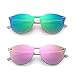 Mirrored Rimless Sunglasses Reflective One Piece Round Eyeglasses for Women Men 2 Pack (Green & Pink)