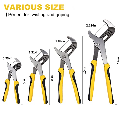 TOPLINE 4piece Groove Joint Pliers Set with BiMaterial Handles, Tongue and Groove Pliers Set