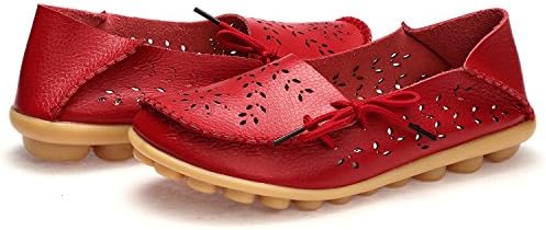 WQINSHOE Women's Leather Loafers Slip On Moccasins Casual Driving Flat Shoes With Memory Foam Insole Red 39