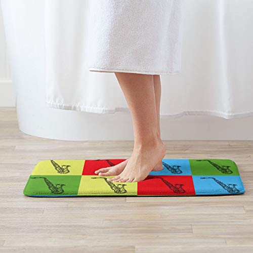 WOWINNER Anti-Slip Mildew Resistant Anti Bacterial Floor Mat Super Soft Bath and Shower Carpet Pop Art Saxophone Bath Rug Support Machine Wash