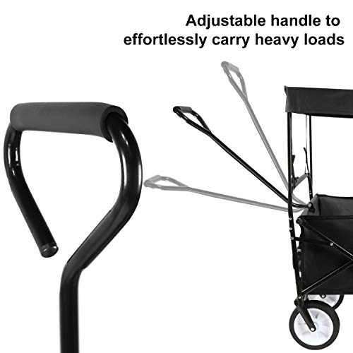Flex HQ Collapsible Outdoor Utility Wagon Cart with Top Canopy Black with New and Improved Extra Padding