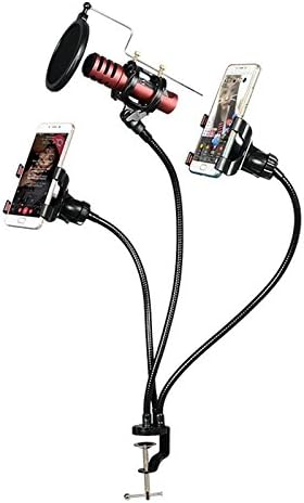 Microphone &amp; Phone Stand kit for Internet Karaoke/Phone Karaoke/MV Recording or More, includes: Microphone Holder, Pop Filter, 2 Phone Holder Clip, Table Clamp and 3 Metal Goosenecks