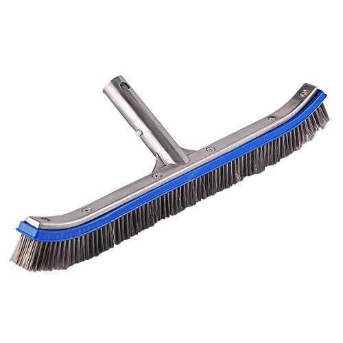 Heavy Duty 18'' Aluminum Swimming Pool Brush Stainless Steel Wire Bristle Pool Brush for Walls,Tiles & Floors Curved Cleaning Brushes
