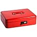 Safe Metal Cash Box with Money Tray & Combination Lock, Decaller Large Lock Storage Money Box with 5 Compartments Cash Tray, Red, 11 4/5