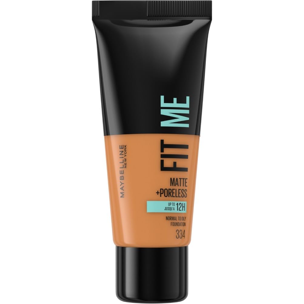 Maybelline Fit Me Foundation, Medium Coverage, Blendable With a Matte and Poreless Finish, For Normal to Oily Skin, Shade: 334 Warm Tan, 30ml